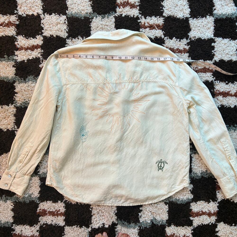 Spiritual Gangster Beaudry Linen Button Down Shirt Cream Embroidered Boho Size S - Picture 6 of 8